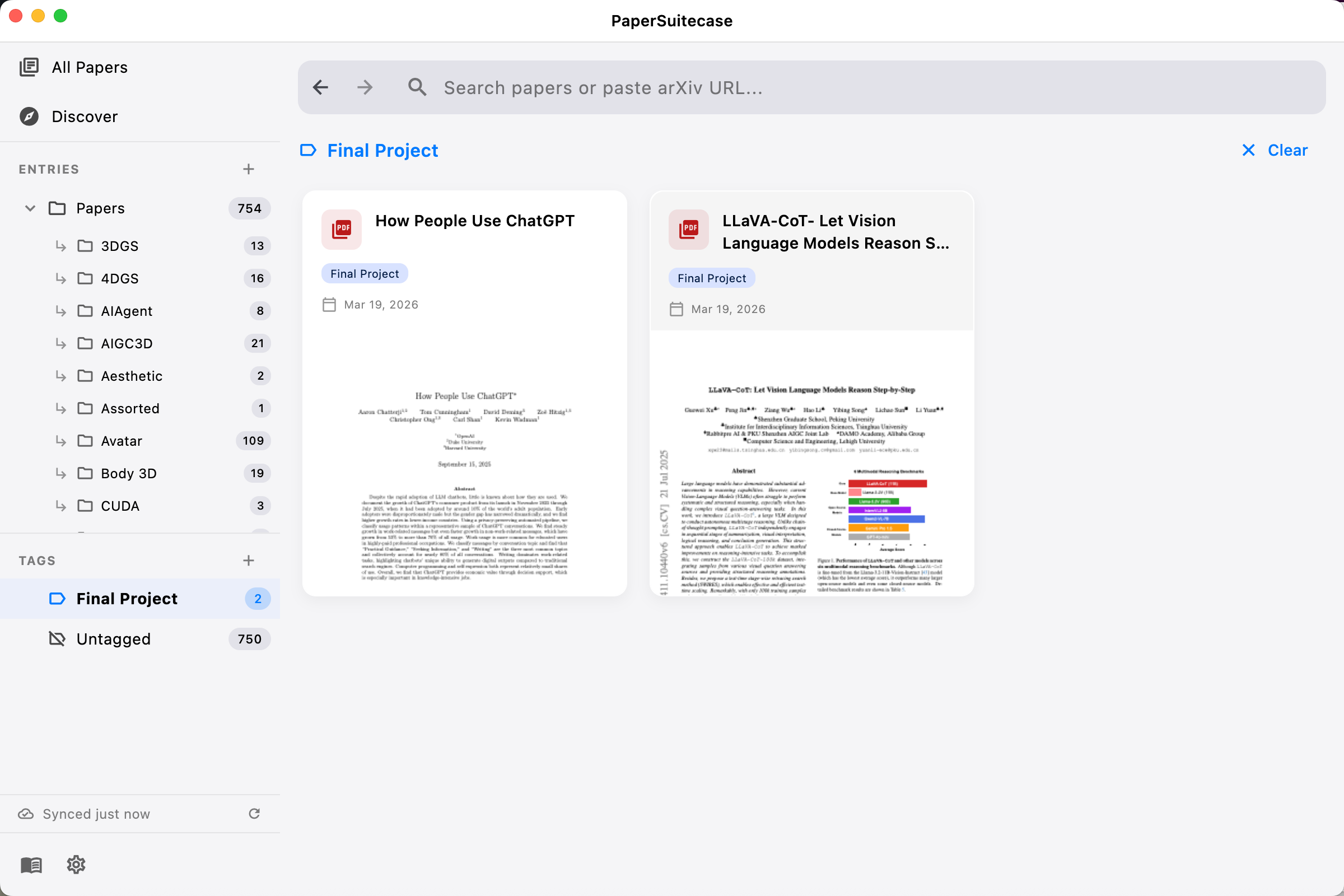 Papers filtered by Final Project tag showing organized view